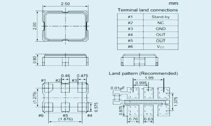 Differenziale del risuonatore in cristallo di quarzo uscita 2,5&times;2,0